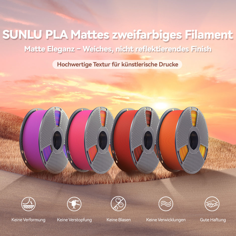 [Kaufe 4, spare 2 €/Roll] PLA Matte Dual-Color 3D-Drucker Ästhetik-Filament 1KG, Nahtlose Zwei-Farb-Effekte & Weiches Matt-Finish